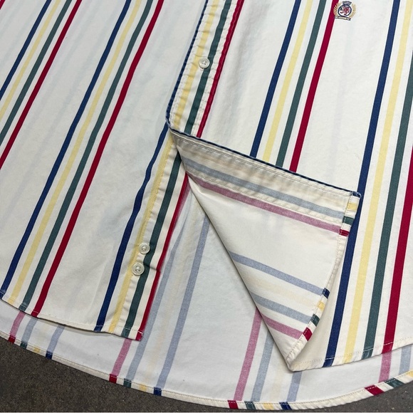 Vintage Tommy Hilfiger Multi Stripe 90s Y2K Button Down Short Sleeve Shirt - Picture 5 of 9